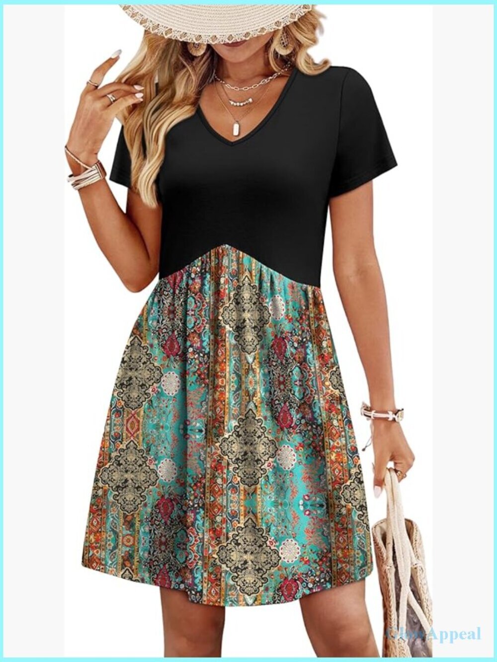 V Neck Babydoll Swing Dress with Pockets Lightweight